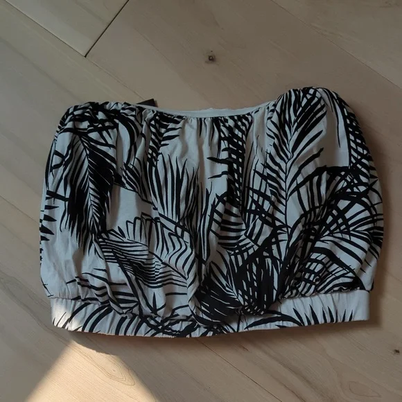 Express Tube Top Palm Leaf Print Cream/Black - Picture 2 of 2